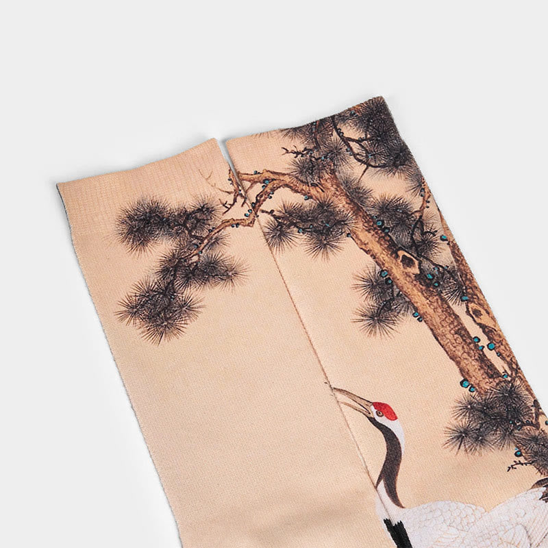 Buddha Stones Casual White Crane Pine Trees Mountains Micro Crew Herren Damen Unisex Socken - image 2