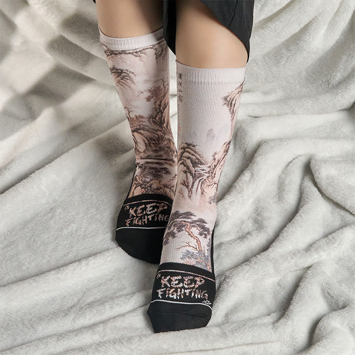 Buddha Stones Casual White Crane Pine Trees Mountains Micro Crew Herren Damen Unisex Socken - image 16