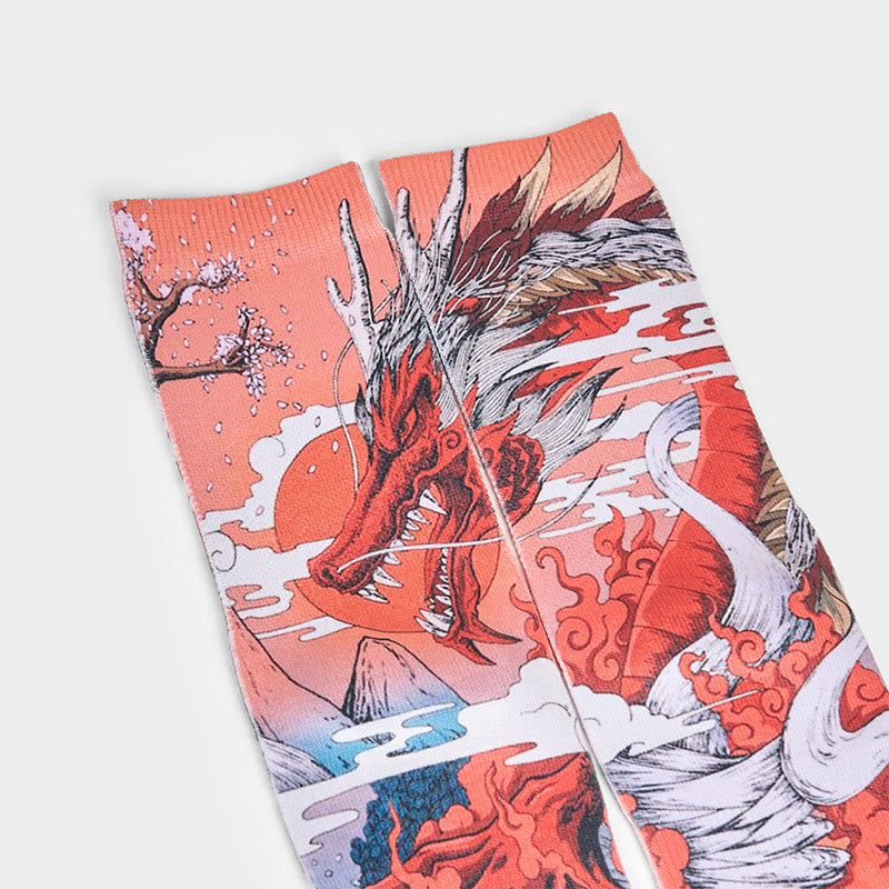 Buddha Stones Casual Red Dragon Volcano Sun Tree Mountains Micro Crew Herren Damen Unisex Socken - image 2