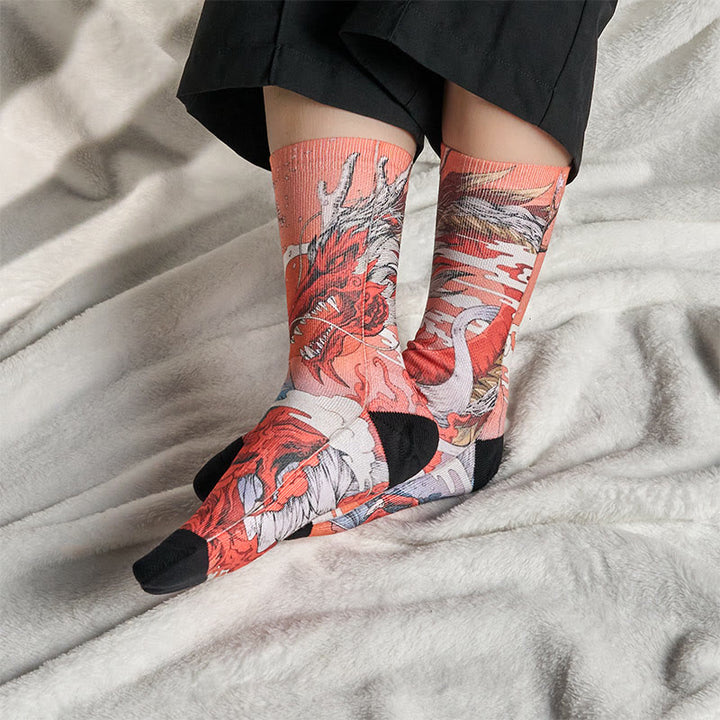 Buddha Stones Casual Red Dragon Volcano Sun Tree Mountains Micro Crew Herren Damen Unisex Socken - image 4