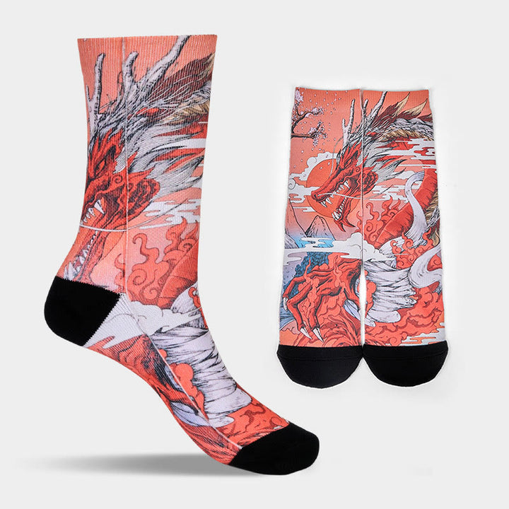Buddha Stones Casual Red Dragon Volcano Sun Tree Mountains Micro Crew Herren Damen Unisex Socken - image 8