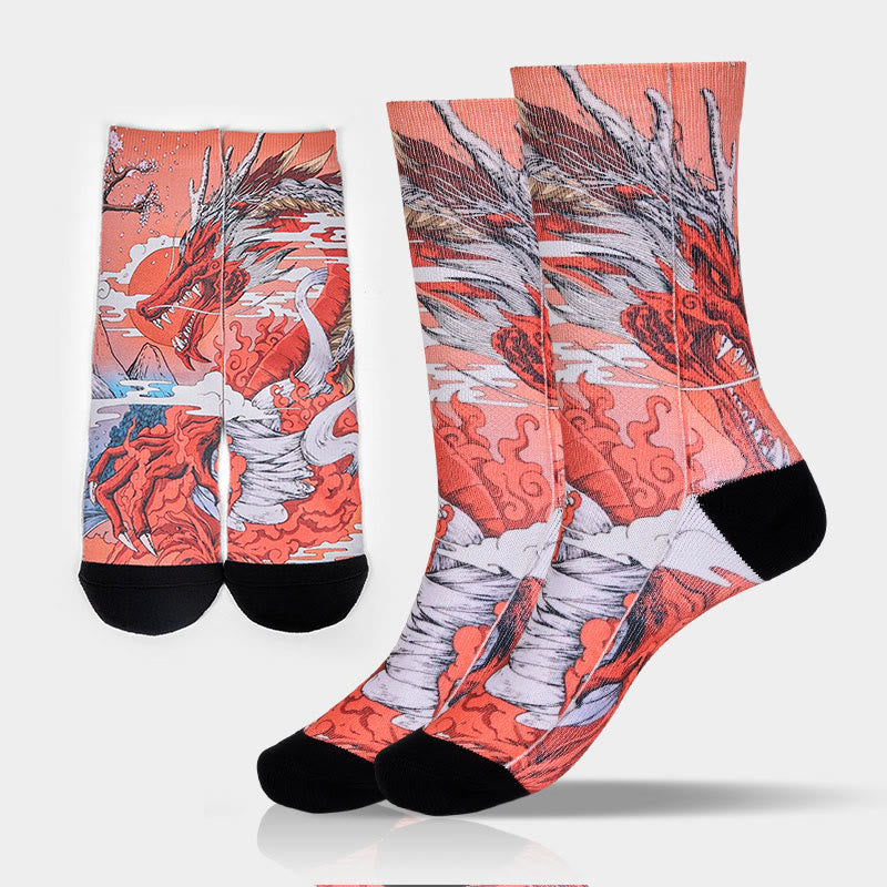 Buddha Stones Casual Red Dragon Volcano Sun Tree Mountains Micro Crew Herren Damen Unisex Socken - Koralle - ML (US 8-12, EU 41-45, UK/AU 7,5-11,5, AISA 25,5-28,5 cm) - image 0