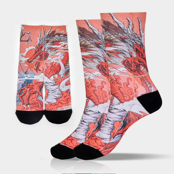Buddha Stones Casual Red Dragon Volcano Sun Tree Mountains Micro Crew Herren Damen Unisex Socken - Koralle - ML (US 8-12, EU 41-45, UK/AU 7,5-11,5, AISA 25,5-28,5 cm) - image 0