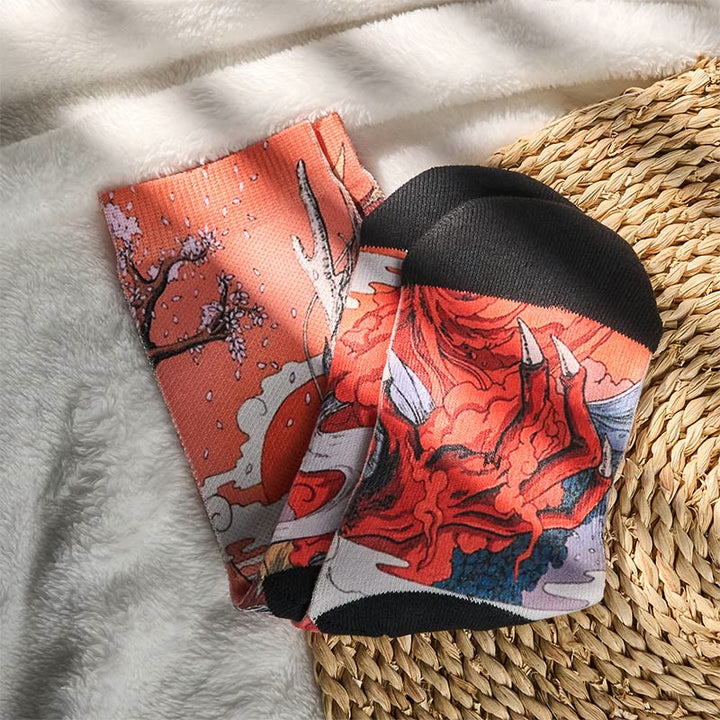 Buddha Stones Casual Red Dragon Volcano Sun Tree Mountains Micro Crew Herren Damen Unisex Socken - image 6