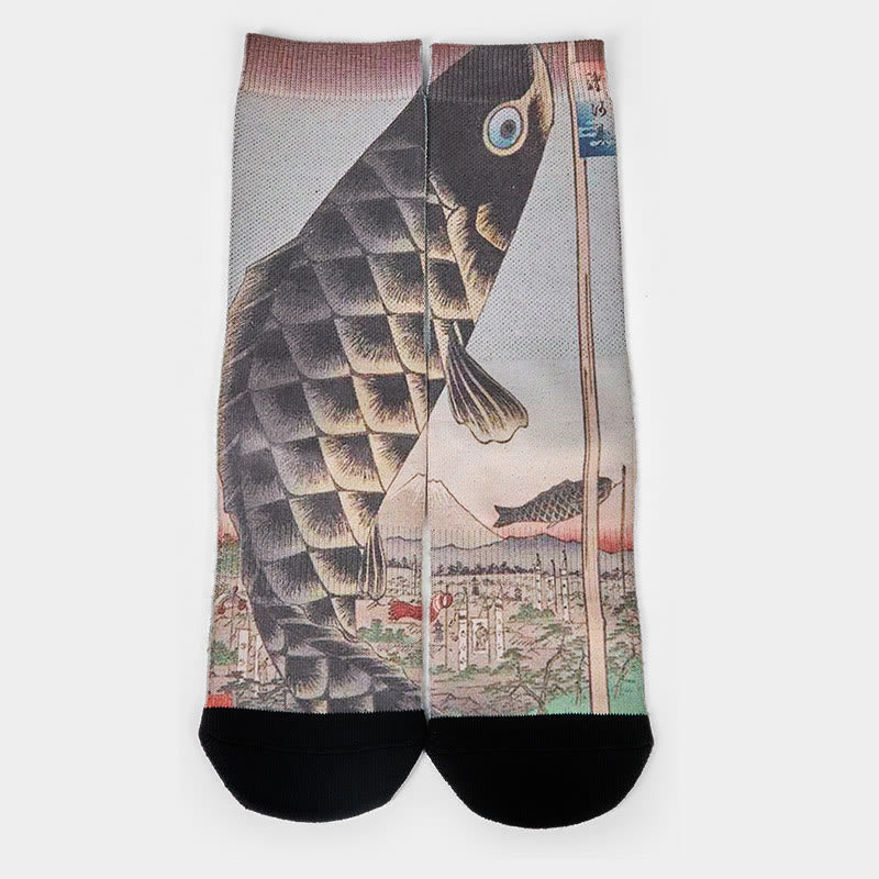 Buddha Stones Casual Koi Fisch Mount Fuji Micro Crew Männer Frauen Unisex Socken - image 1