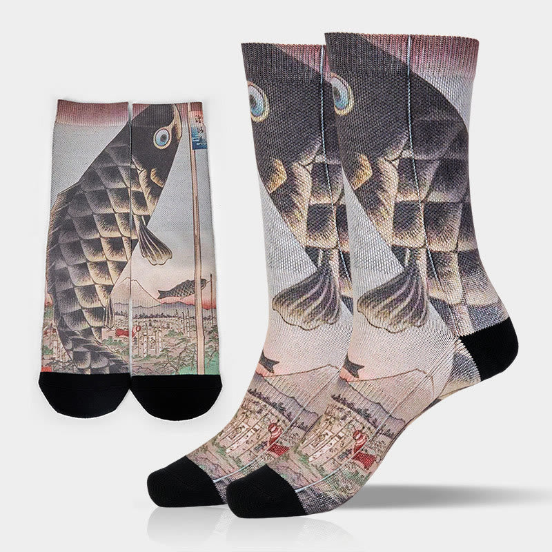 Buddha Stones Casual Koi Fisch Mount Fuji Micro Crew Männer Frauen Unisex Socken - Hellgrau - ML (US 8–12, EU 41–45, UK/AU 7,5–11,5, AISA 25,5–28,5 cm) - image 0