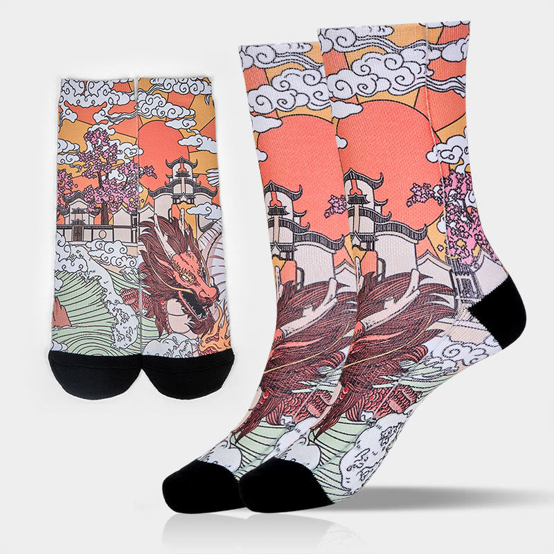 Buddha Stones Casual Dragon Clouds Sun Waves Micro Crew Herren Damen Unisex Socken - DunkelMeergrün - ML (US 8–12, EU 41–45, UK/AU 7,5–11,5, AISA 25,5–28,5 cm) - image 0