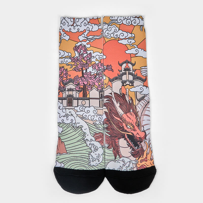 Buddha Stones Casual Dragon Clouds Sun Waves Micro Crew Herren Damen Unisex Socken - image 1