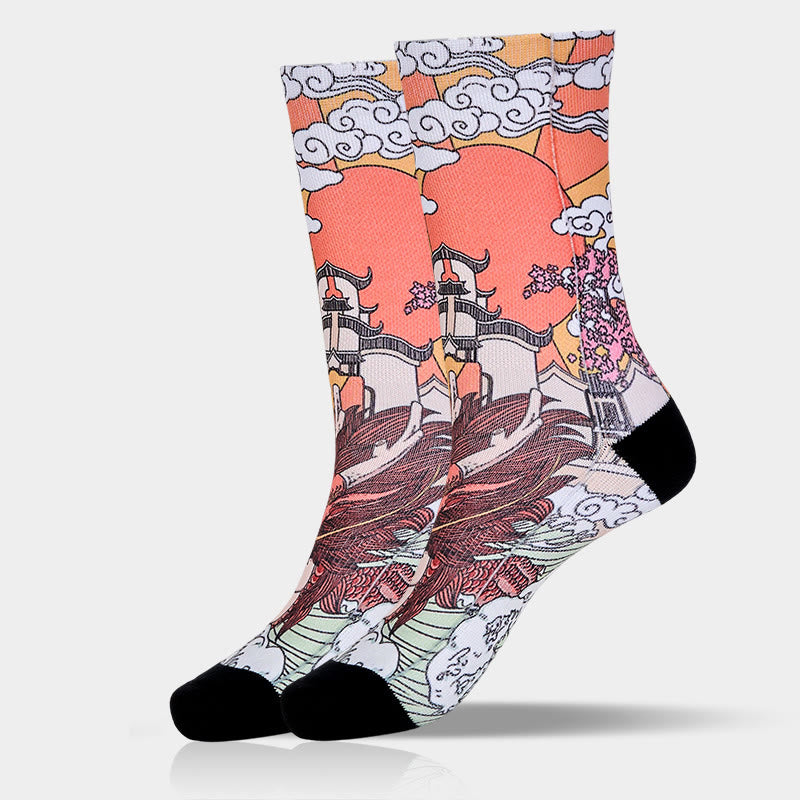 Buddha Stones Casual Dragon Clouds Sun Waves Micro Crew Herren Damen Unisex Socken - image 9