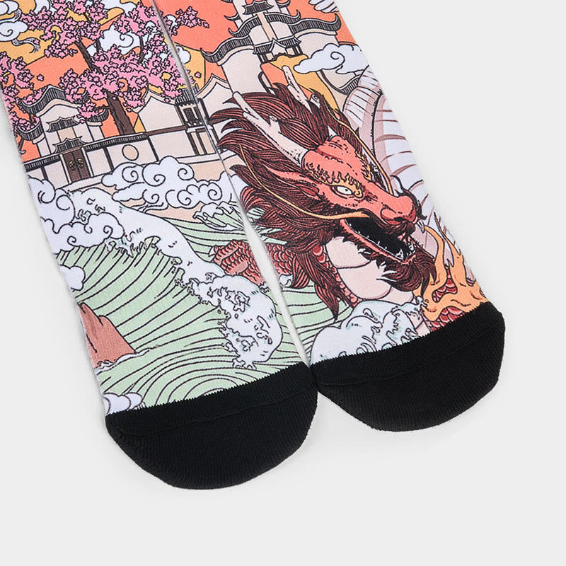 Buddha Stones Casual Dragon Clouds Sun Waves Micro Crew Herren Damen Unisex Socken - image 3