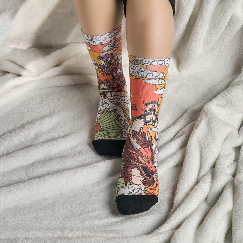 Buddha Stones Casual Dragon Clouds Sun Waves Micro Crew Herren Damen Unisex Socken - image 5