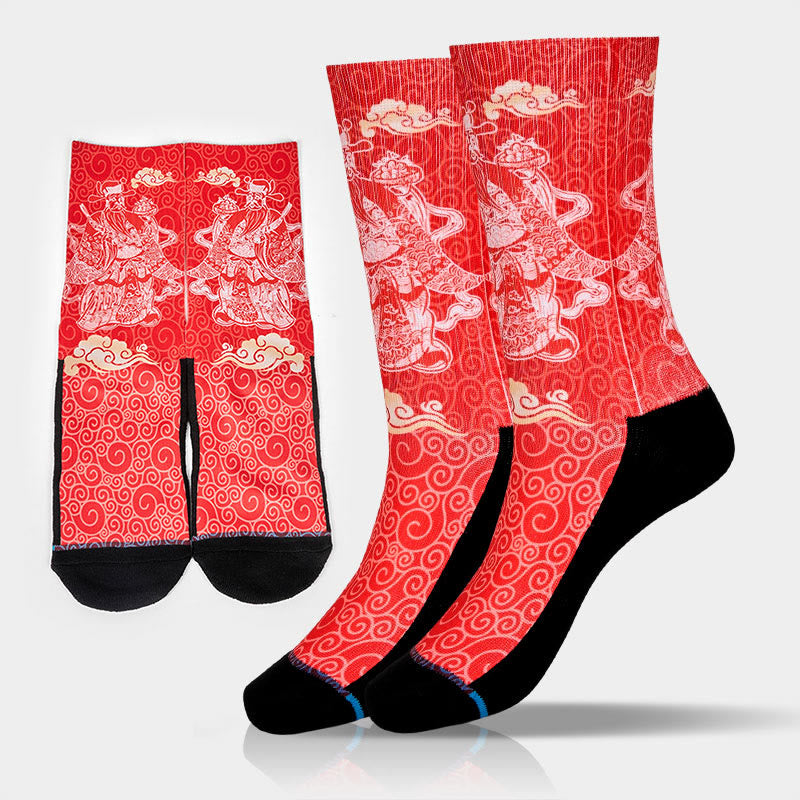 Buddha Stones Casual Gott des Reichtums Auspicious Clouds Micro Crew Herren Damen Unisex Socken - Rot - ML (US 7,5–12, EU 40–45, UK/AU 7–11,5, AISA 25,5–28,5 cm) - image 0
