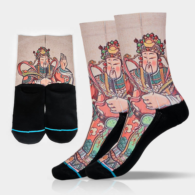 Buddha Stones Casual God Of Wealth Ruyi Handle Micro Crew Herren Damen Unisex Socken - Leinen - ML (US 7,5–12, EU 40–45, UK/AU 7–11,5, AISA 25,5–28,5 cm) - image 0