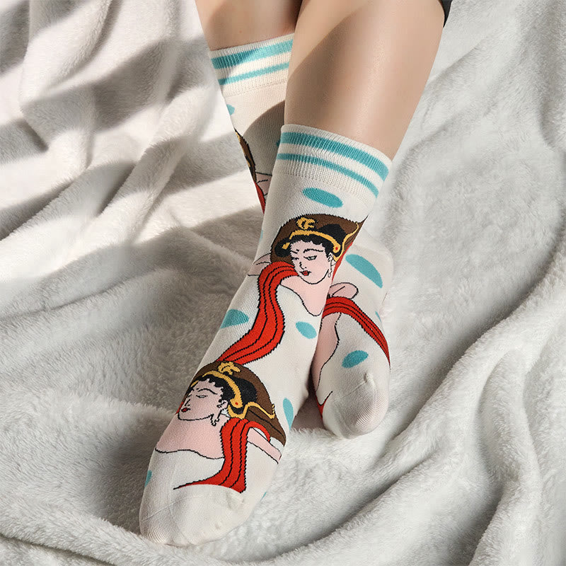 Buddha Stones Casual Dunhuang Feitian Design Micro Crew Damensocken - Weiß - S(US 4,5–8,5, EU 35–39, UK/AU 2,5–6, AISA 22,5–25 cm) - image 0