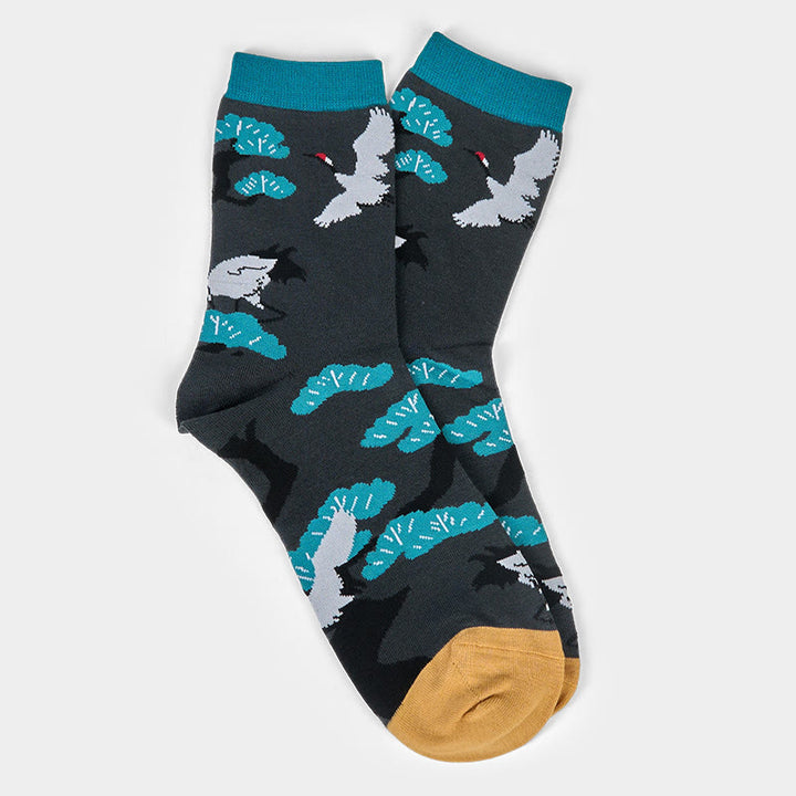 Buddha Stones Lässige Damensocken mit weißem Kranich- und Kiefernbaum-Design, Micro Crew - image 4