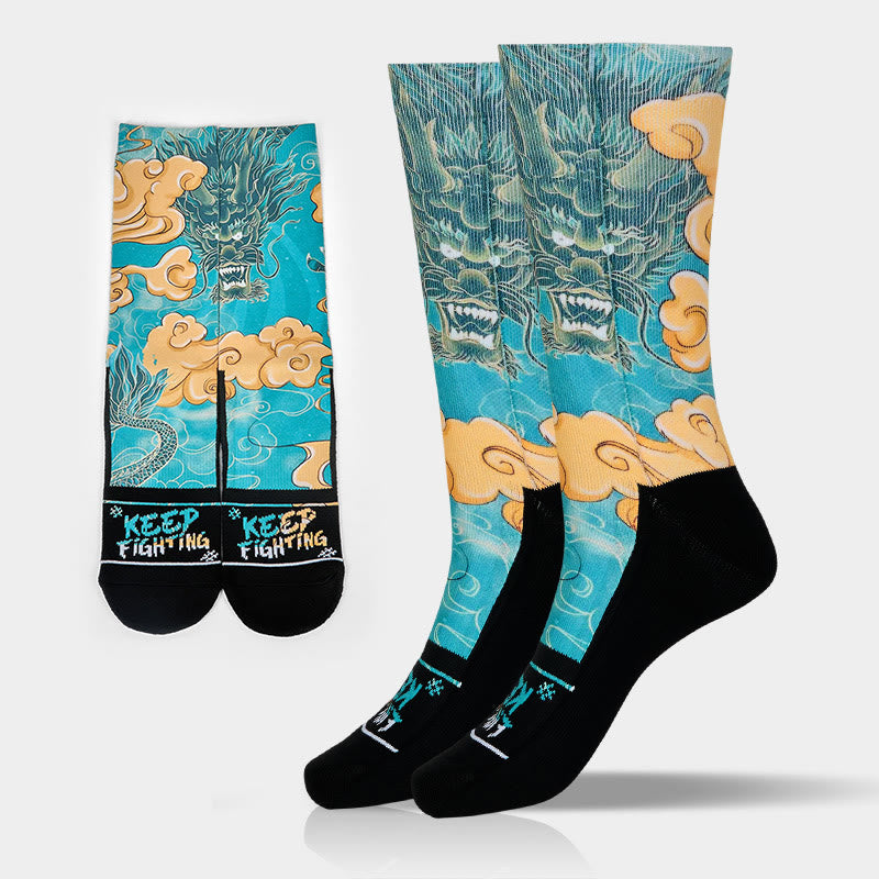 Buddha Stones Casual Dragon Auspicious Clouds Design Micro Crew Herrensocken - Himmelblau - ML (US 7,5–12, EU 40–45, UK/AU 7–11,5, AISA 25,5–28,5 cm) - image 0