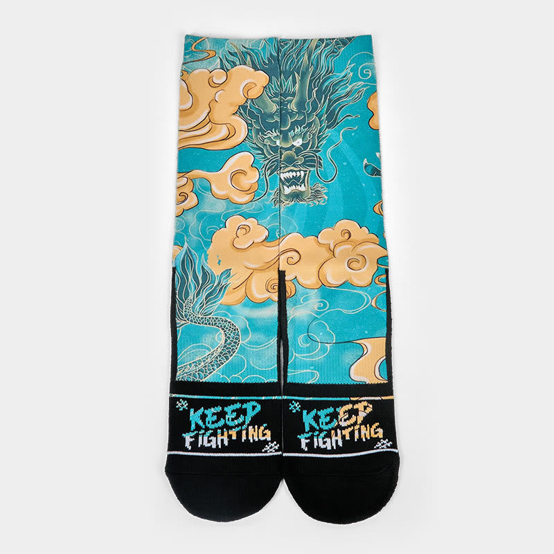 Buddha Stones Casual Dragon Auspicious Clouds Design Micro Crew Herrensocken - image 1