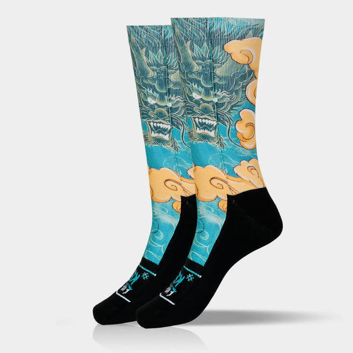 Buddha Stones Casual Dragon Auspicious Clouds Design Micro Crew Herrensocken - image 9