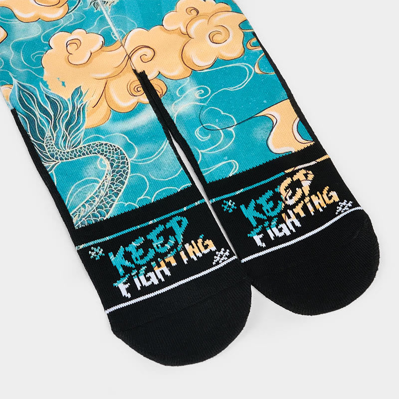 Buddha Stones Casual Dragon Auspicious Clouds Design Micro Crew Herrensocken - image 3