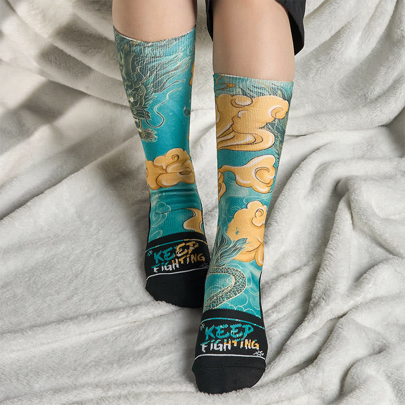 Buddha Stones Casual Dragon Auspicious Clouds Design Micro Crew Herrensocken - image 5