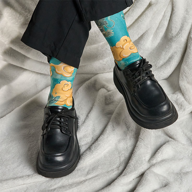 Buddha Stones Casual Dragon Auspicious Clouds Design Micro Crew Herrensocken - image 6