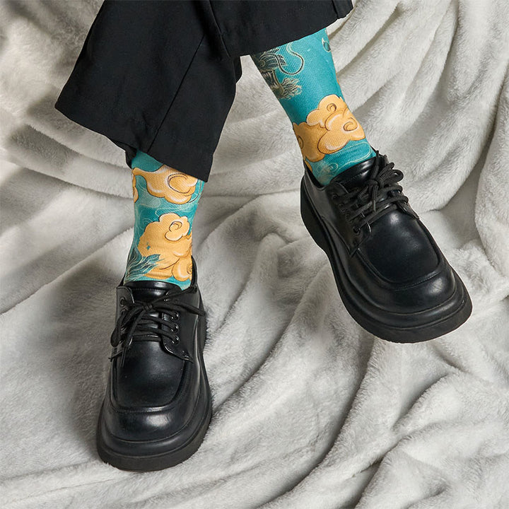 Buddha Stones Casual Dragon Auspicious Clouds Design Micro Crew Herrensocken - image 6