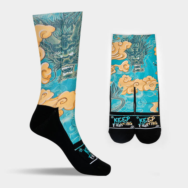 Buddha Stones Casual Dragon Auspicious Clouds Design Micro Crew Herrensocken - image 8