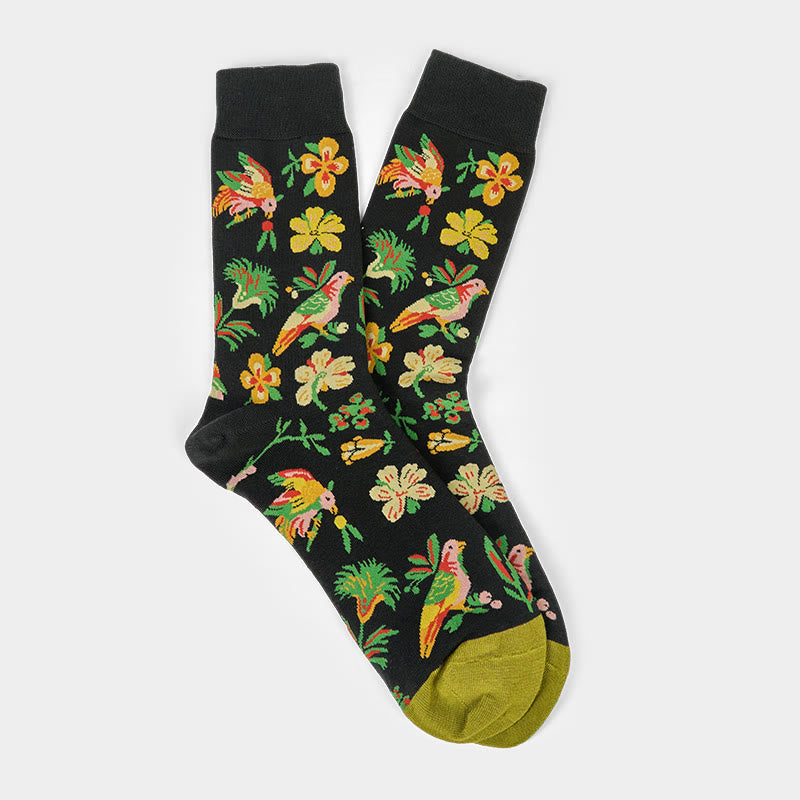 Buddha Stones Blühende Blumenvogelmuster Herren Damen Unisex Baumwolle Crew Socken - image 7