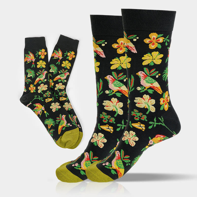 Buddha Stones Blühende Blumenvogelmuster Herren Damen Unisex Baumwolle Crew Socken - Blumenvogel - Einheitsgröße (US8–12,5, EU41–46, UK/AU7,5–12, Asien 25,5–31 cm) - image 0