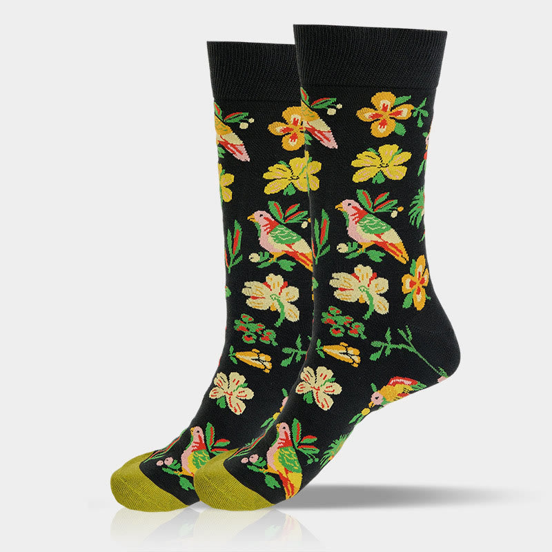 Buddha Stones Blühende Blumenvogelmuster Herren Damen Unisex Baumwolle Crew Socken - image 6