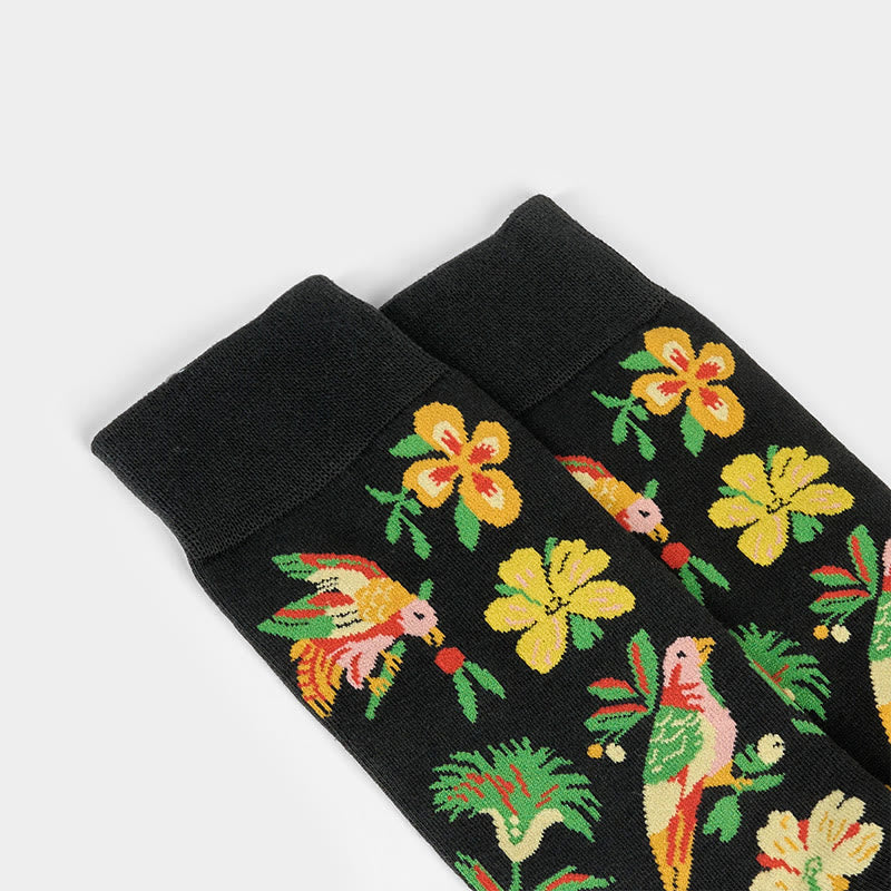 Buddha Stones Blühende Blumenvogelmuster Herren Damen Unisex Baumwolle Crew Socken - image 4