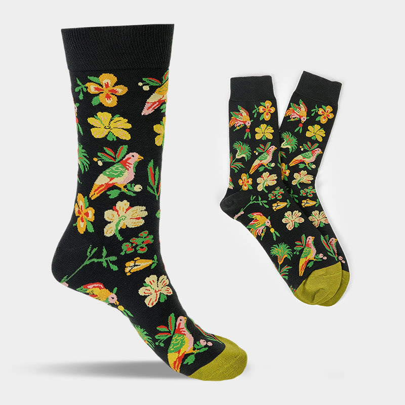 Buddha Stones Blühende Blumenvogelmuster Herren Damen Unisex Baumwolle Crew Socken - image 8