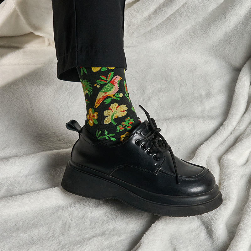 Buddha Stones Blühende Blumenvogelmuster Herren Damen Unisex Baumwolle Crew Socken - image 3