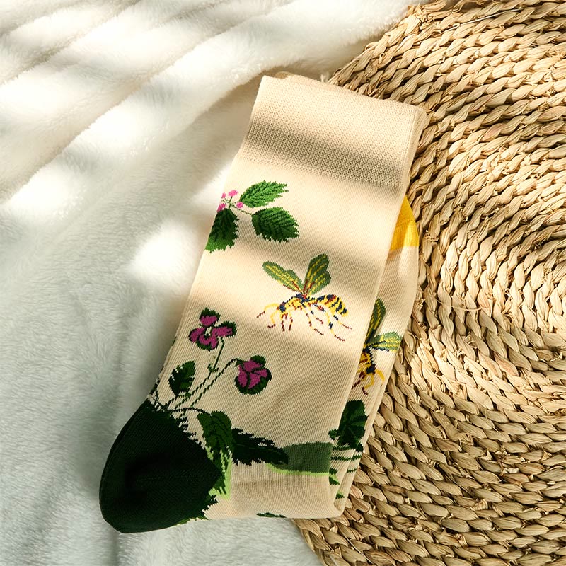 Buddha Stones Bienenfrosch Blätter Muster Herren Damen Unisex Baumwolle Crew Socken - image 1
