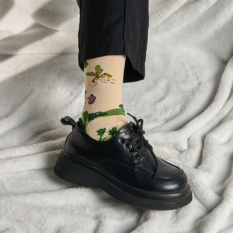Buddha Stones Bienenfrosch Blätter Muster Herren Damen Unisex Baumwolle Crew Socken - image 3