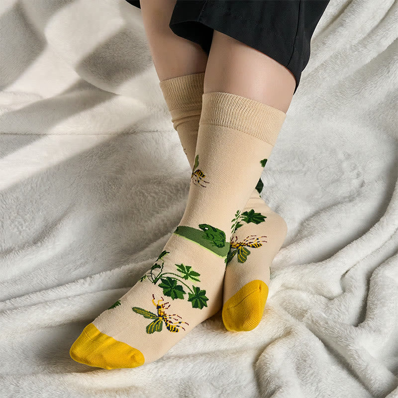 Buddha Stones Bienenfrosch Blätter Muster Herren Damen Unisex Baumwolle Crew Socken - image 2