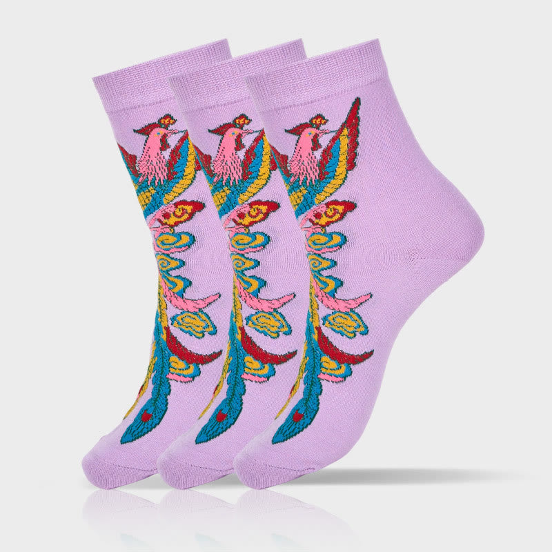 Buddha Stones Casual 3 Paar mehrfarbige Phoenix Quarter Damensocken - 3 Paar Lila - SM (US 5,5–8,5, EU 36–40, UK/AU 3,5–6,5, AISA 23–25 cm) - image 14