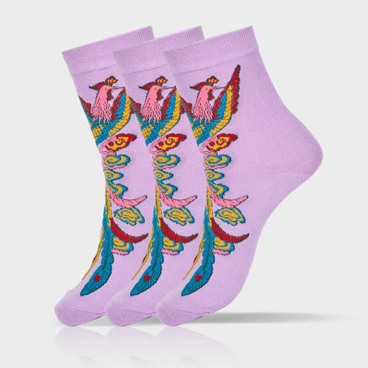Buddha Stones Casual 3 Paar mehrfarbige Phoenix Quarter Damensocken - 3 Paar Lila - SM (US 5,5–8,5, EU 36–40, UK/AU 3,5–6,5, AISA 23–25 cm) - image 14