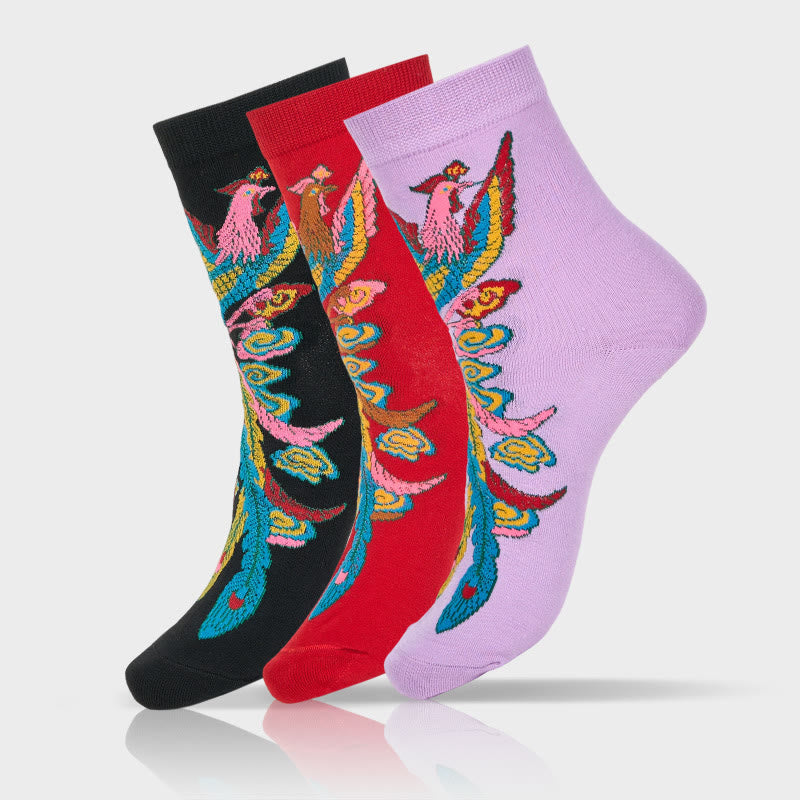 Buddha Stones Casual 3 Paar mehrfarbige Phoenix Quarter Damensocken - 3 Paar (1 Paar von jeder Farbe) - SM (US 5,5–8,5, EU 36–40, UK/AU 3,5–6,5, AISA 23–25 cm) - image 0