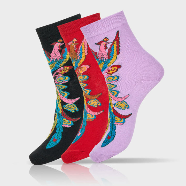 Buddha Stones Casual 3 Paar mehrfarbige Phoenix Quarter Damensocken - 3 Paar (1 Paar von jeder Farbe) - SM (US 5,5–8,5, EU 36–40, UK/AU 3,5–6,5, AISA 23–25 cm) - image 0