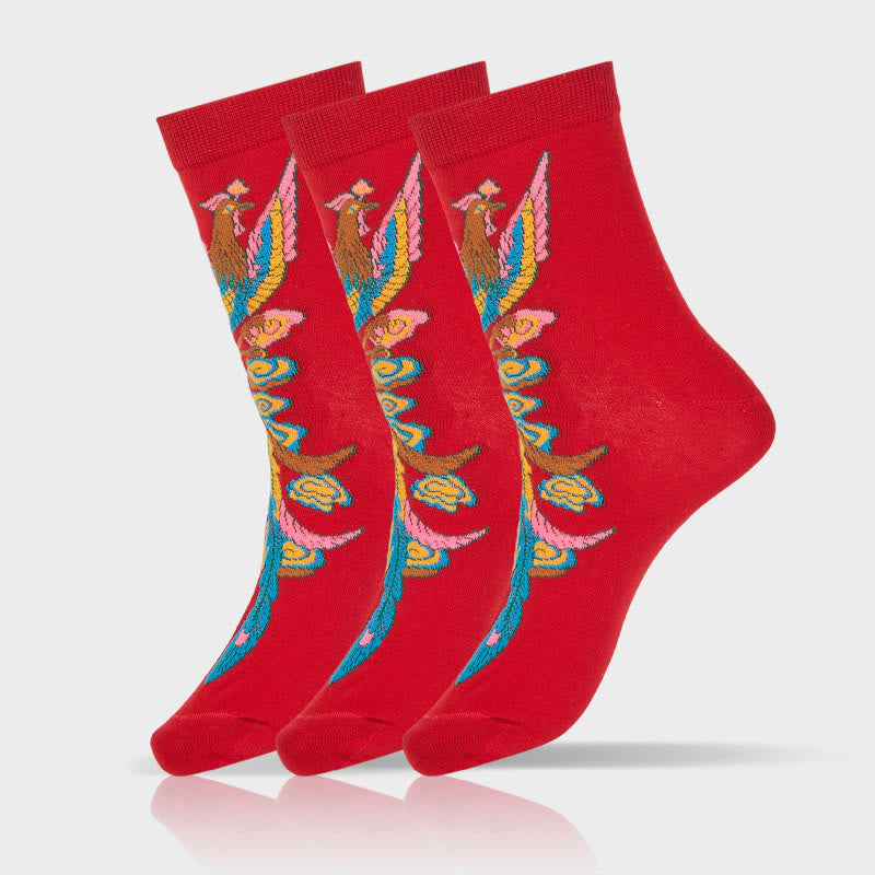 Buddha Stones Casual 3 Paar mehrfarbige Phoenix Quarter Damensocken - image 23