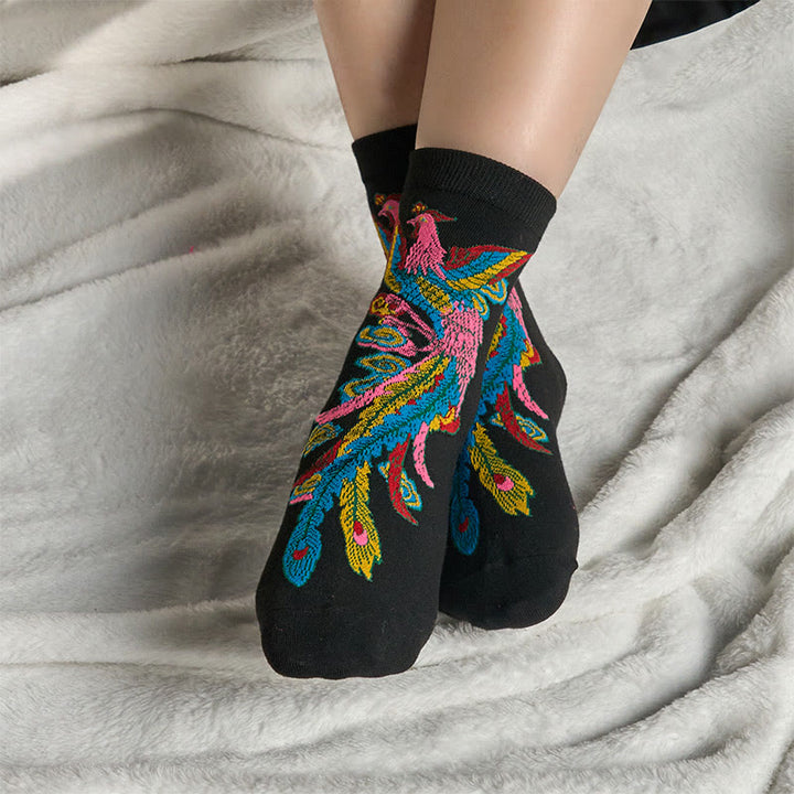 Buddha Stones Casual 3 Paar mehrfarbige Phoenix Quarter Damensocken - image 4