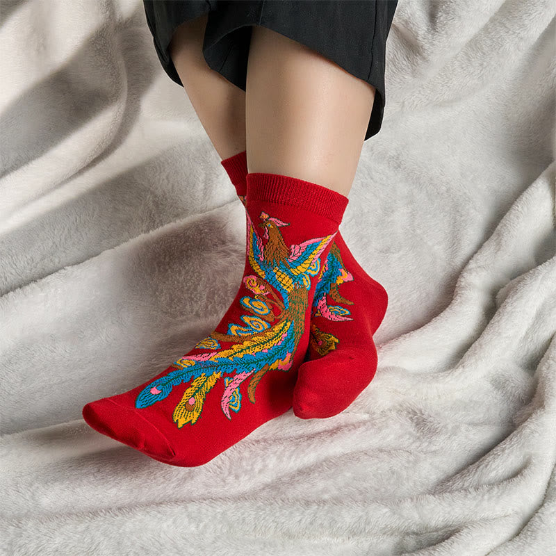 Buddha Stones Casual 3 Paar mehrfarbige Phoenix Quarter Damensocken - image 26