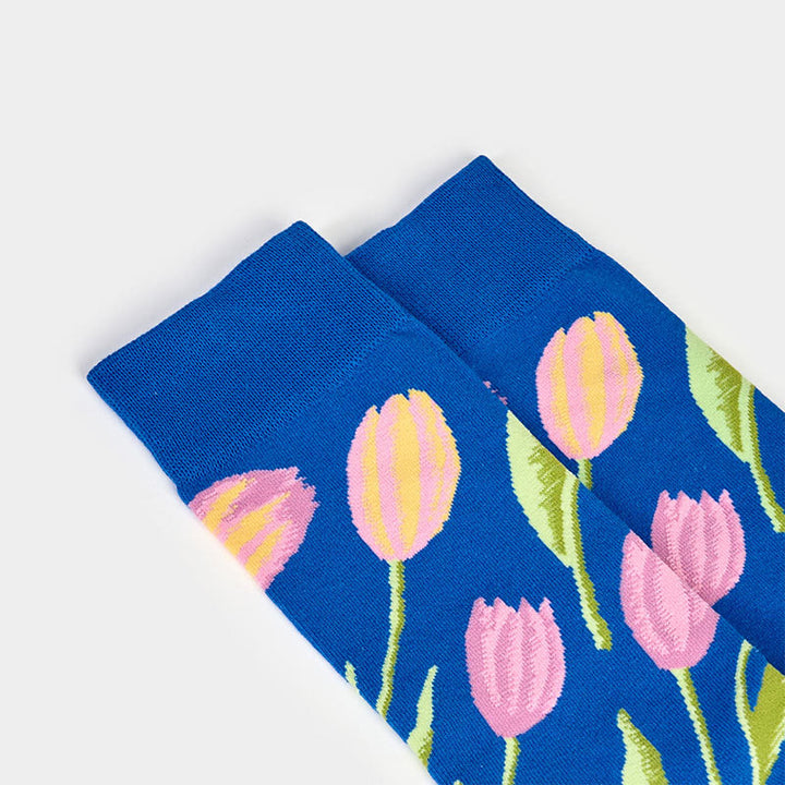 Buddha Stones Mittelblaues Tulpenmuster Herren Damen Unisex Baumwolle Crew Socken - image 8