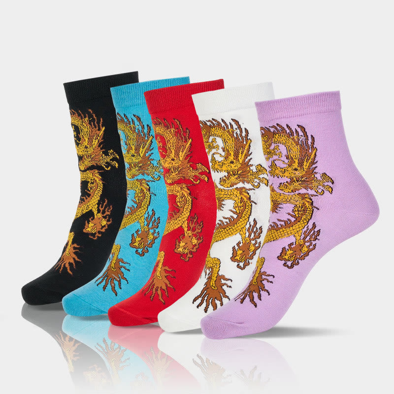 Buddha Stones Casual 5 Paar Golden Dragon Quarter Damensocken - 5 Paar (1 Paar von jeder Farbe) - SM (US 5,5–8,5, EU 36–40, UK/AU 3,5–6,5, Asien 23–25 cm) - image 0