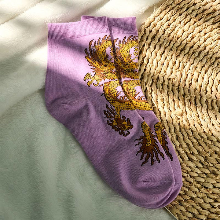Buddha Stones Casual 5 Paar Golden Dragon Quarter Damensocken - image 12