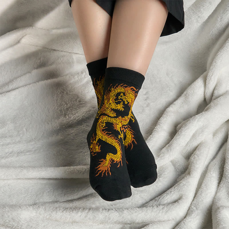 Buddha Stones Casual 5 Paar Golden Dragon Quarter Damensocken - image 4