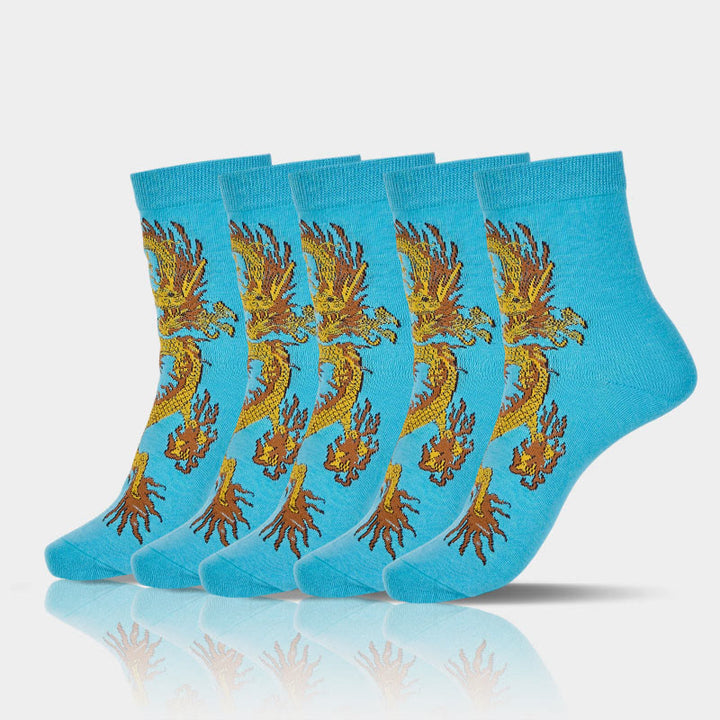 Buddha Stones Casual 5 Paar Golden Dragon Quarter Damensocken - 5 Paar Drachenblau - SM (US 5,5–8,5, EU 36–40, UK/AU 3,5–6,5, Asien 23–25 cm) - image 22