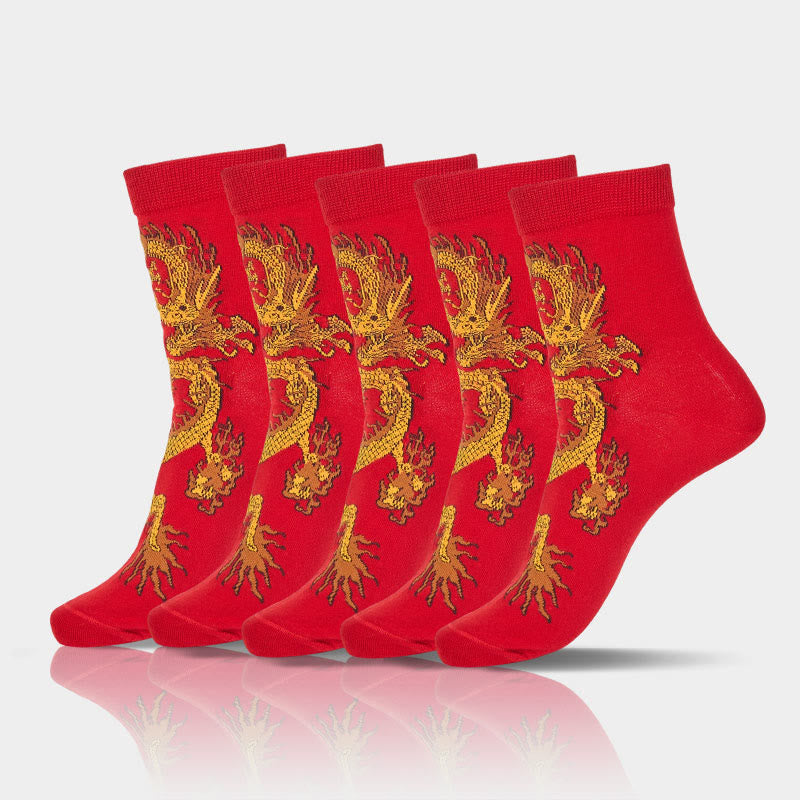 Buddha Stones Casual 5 Paar Golden Dragon Quarter Damensocken - image 28