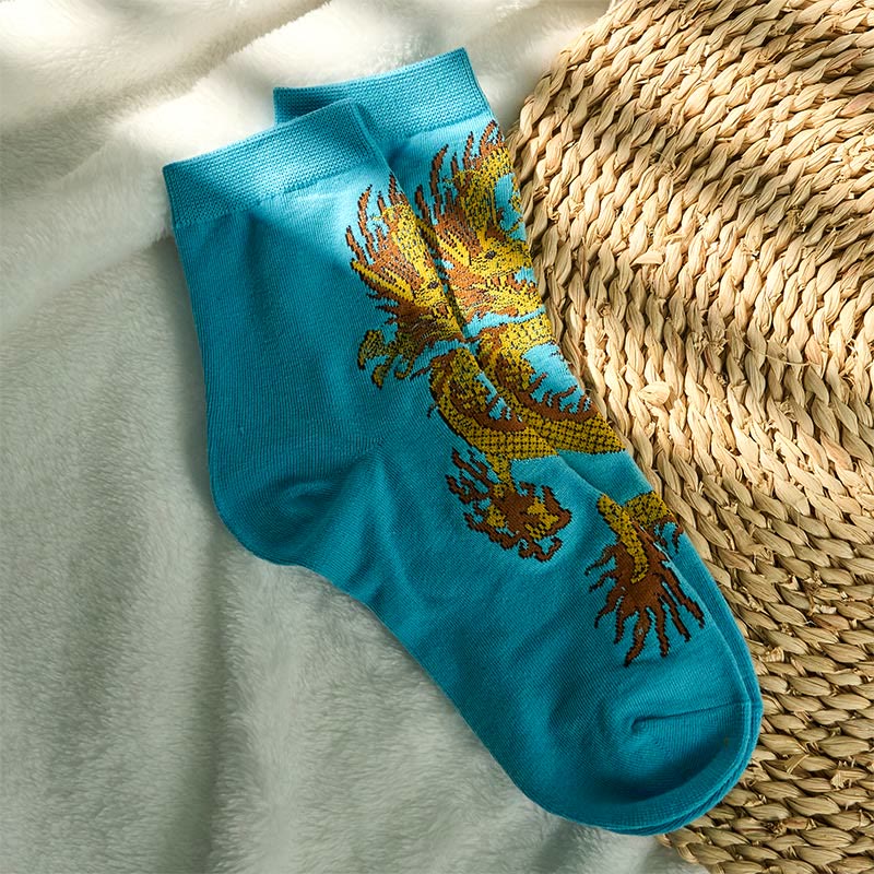 Buddha Stones Casual 5 Paar Golden Dragon Quarter Damensocken - image 24